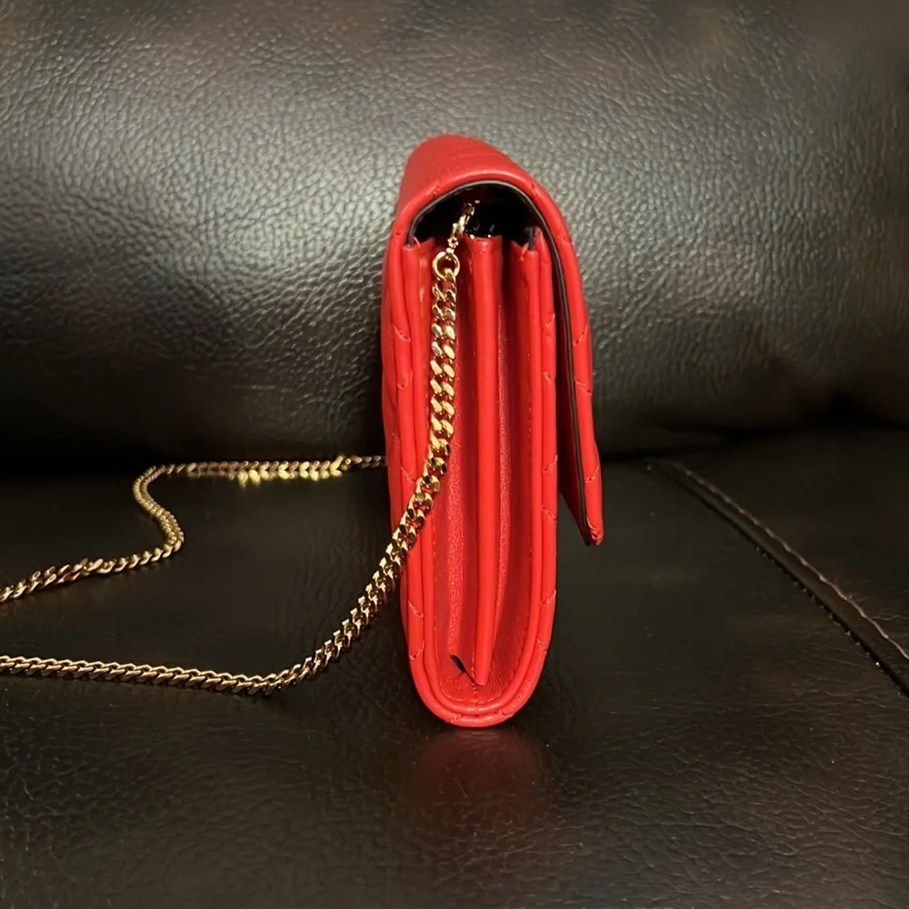 SALE!! Versace red nappa icon medusa logo leather evening bag or wallet on chain - Picture 10 of 14